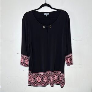 JM Collection Black and Pink Patterned Women's Tunic Top Size XL